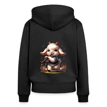 Goat Playing Clarinet Funny Farm Motif - Women's Premium Organic Zip Hoodie - black - Back - Julia (174cm)