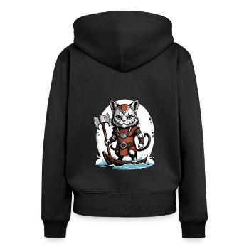 Cat Wikinger Viking Katze Geschenk Süß - Frauen Premium Bio Zip Hoodie - Schwarz - Hinten - Julia (174cm)