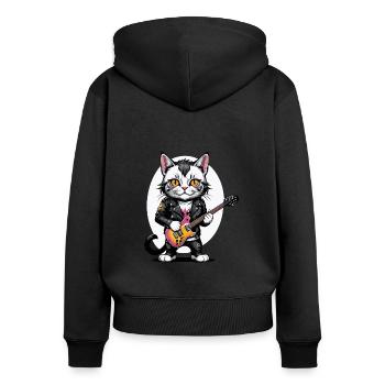 Cat Rocker Cat HardRock Gift - Sweat à capuche zippé Premium bio Femme - noir - Dos - Julia (174cm)