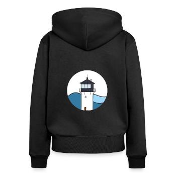 Cuxhavener Leuchtturm - Frauen Premium Bio Zip Hoodie - Schwarz - Hinten - Julia (174cm)