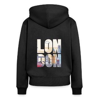 London - Frauen Premium Bio Zip Hoodie - Schwarz - Hinten - Julia (174cm)