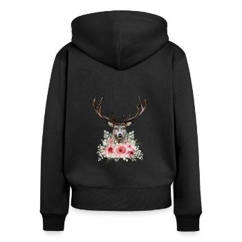 Dirndl Remplacement Cerfs et Roses - Sweat à capuche zippé Premium bio Femme - noir - Dos - Julia (174cm)