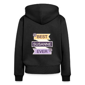 Nom Susanne Cadeau Prénom Nom Anniversaire Dire - Sweat à capuche zippé Premium bio Femme - noir - Dos - Julia (174cm)