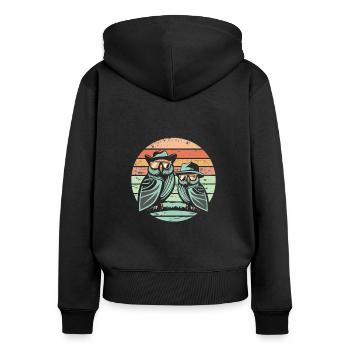 Eule Retro vintage - Frauen Premium Bio Zip Hoodie - Schwarz - Hinten - Julia (174cm)