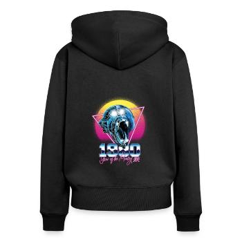 1980 Année du singe Singe Rétro - Sweat à capuche zippé Premium bio Femme - noir - Dos - Julia (174cm)