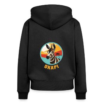 Okapi Sunset Spirit Animal - Frauen Premium Bio Zip Hoodie - Schwarz - Hinten - Julia (174cm)