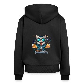 Outer Space Cat Pizza Disc Jockey - Interstellar - Women's Premium Organic Zip Hoodie - black - Back - Julia (174cm)
