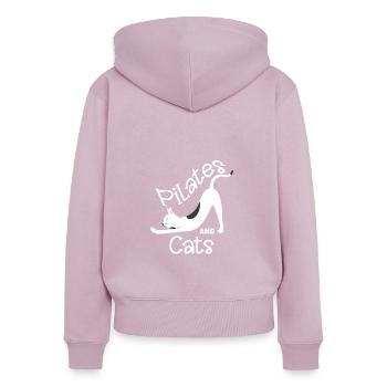 Motif de relaxation Pilates et chats - Sweat à capuche zippé Premium bio Femme - rose poudré - Dos - Julia (174cm)