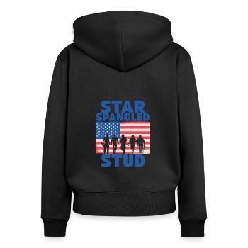 Star Spangled Stud Friedenszeichen USA Flagge - Frauen Premium Bio Zip Hoodie - Schwarz - Hinten - Julia (174cm)