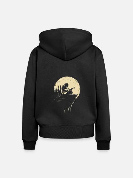 Gitarrenspieler Im Mondlicht Auf Felsen - Frauen Premium Bio Zip Hoodie - Schwarz