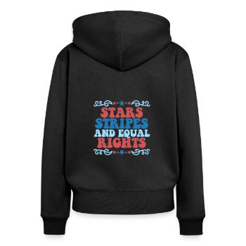 Rayures étoilées et égalité - Sweat à capuche zippé Premium bio Femme - noir - Dos - Julia (174cm)