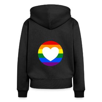 LGBTQ-Regenbogenherz - Frauen Premium Bio Zip Hoodie - Schwarz - Hinten - Julia (174cm)