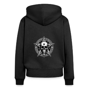 Skull mit Pentagramm als Strichzeichnung - Frauen Premium Bio Zip Hoodie - Schwarz - Hinten - Julia (174cm)