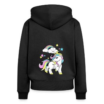 Einhorn - Frauen Premium Bio Zip Hoodie - Schwarz - Hinten - Julia (174cm)