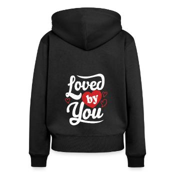 Loved By You Valentinstag Geschenk Liebe - Frauen Premium Bio Zip Hoodie - Schwarz - Hinten - Julia (174cm)