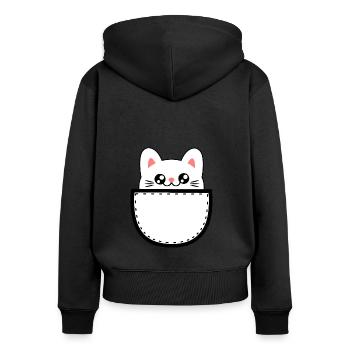 Chat doux Kawaii Chibi chat dans la poche de la poitrine - Sweat à capuche zippé Premium bio Femme - noir - Dos - Julia (174cm)