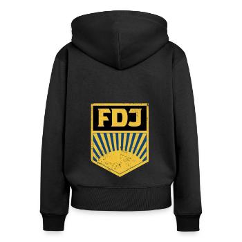 FDJ Retro Logo DDR Pioniere - Women's Premium Organic Zip Hoodie - black - Back - Julia (174cm)