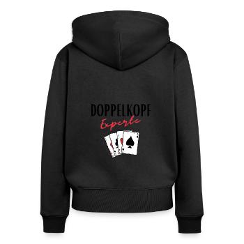 Doppelkopf Experte - Frauen Premium Bio Zip Hoodie - Schwarz - Hinten - Julia (174cm)