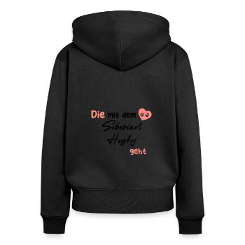 Die mit dem Siberian Husky geht - Hund Hundeliebha - Frauen Premium Bio Zip Hoodie - Schwarz - Hinten - Julia (174cm)