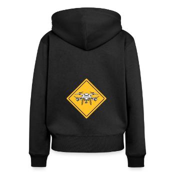 Drone avec panneau d’avertissement Drone flyer - Sweat à capuche zippé Premium bio Femme - noir - Dos - Julia (174cm)
