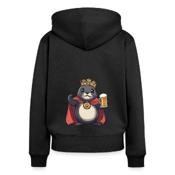 Robbe Tier Bier Lustig - Frauen Premium Bio Zip Hoodie - Schwarz - Hinten - Julia (174cm)