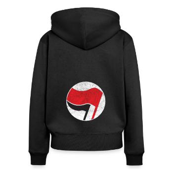 drapeau antifasciste des antifa - Sweat à capuche zippé Premium bio Femme - noir - Dos - Julia (174cm)