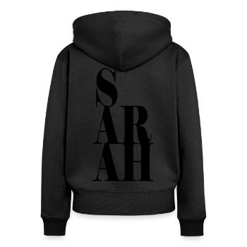 Sarah Nom Prénom Police moderne Word Art - Sweat à capuche zippé Premium bio Femme - noir - Dos - Julia (174cm)