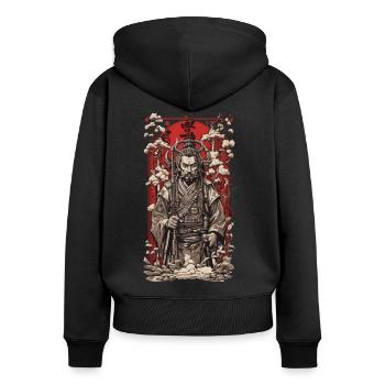 Ukiyo-E Kunst Stil Retro Japan Wave Shogun Design - Frauen Premium Bio Zip Hoodie - Schwarz - Hinten - Julia (174cm)