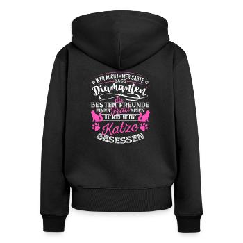 Katze Katzen Hauskatze Kätzchen Kater Diamanten - Frauen Premium Bio Zip Hoodie - Schwarz - Hinten - Julia (174cm)