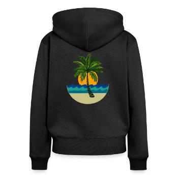 Palm tree, sun, beach - Women's Premium Organic Zip Hoodie - black - Back - Julia (174cm)