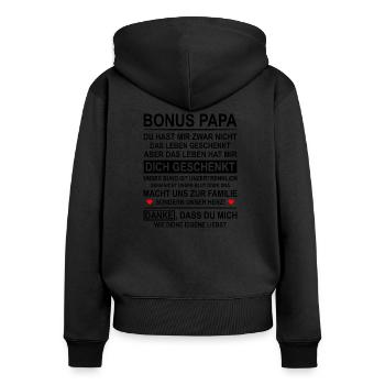 Bonus Papa Danke Stiefvater Kaffeetasse & Shirt - Frauen Premium Bio Zip Hoodie - Schwarz - Hinten - Julia (174cm)