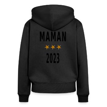 Maman 2023 - Sweat à capuche zippé Premium bio Femme - noir - Dos - Julia (174cm)