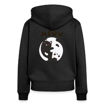 Miaou chats Ying et Yang - Amateurs de chats - Sweat à capuche zippé Premium bio Femme - noir - Dos - Julia (174cm)
