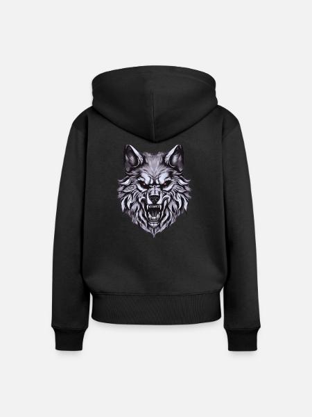 Wolfskopf - Frauen Premium Bio Zip Hoodie - Schwarz