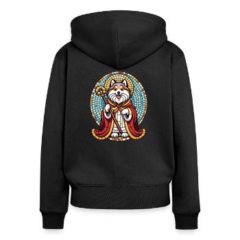 Heilige Pfote - Frauen Premium Bio Zip Hoodie - Schwarz - Hinten - Julia (174cm)