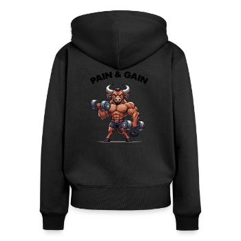 stier fitness - Frauen Premium Bio Zip Hoodie - Schwarz - Hinten - Julia (174cm)
