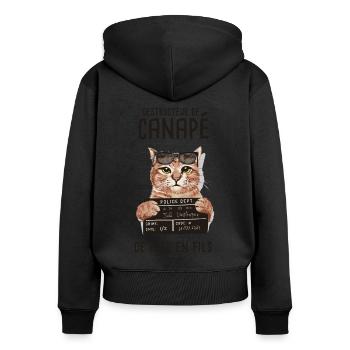 Chaton cadeau drôle humour rigolo chat - Sweat à capuche zippé Premium bio Femme - noir - Dos - Julia (174cm)