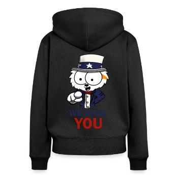 We Want You - Sweat à capuche zippé Premium bio Femme - noir - Dos - Julia (174cm)