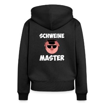 Schweine Master lustiger Studenten Spruch - Frauen Premium Bio Zip Hoodie - Schwarz - Hinten - Julia (174cm)