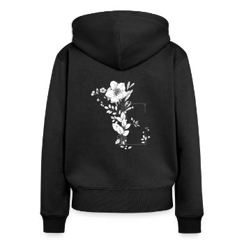 Buchstabe E - Frauen Premium Bio Zip Hoodie - Schwarz - Hinten - Julia (174cm)