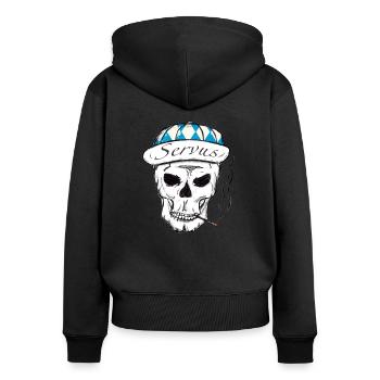 Bavarian Skull - Frauen Premium Bio Zip Hoodie - Schwarz - Hinten - Julia (174cm)
