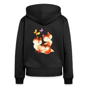 Fuchs Füchse Foxy Waldtier Familie Rotfuchs süß - Frauen Premium Bio Zip Hoodie - Schwarz - Hinten - Julia (174cm)