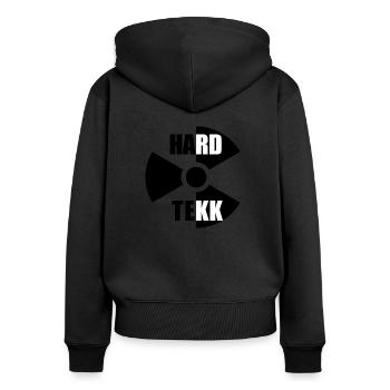 HARDTEKK ATOM LOGO - Frauen Premium Bio Zip Hoodie - Schwarz - Hinten - Julia (174cm)