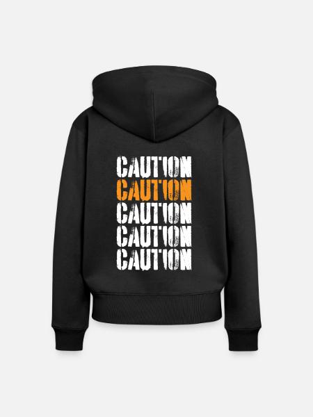 Caution Achtung - Frauen Premium Bio Zip Hoodie - Schwarz