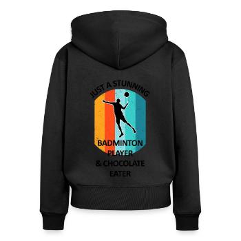 Badminton Badminton Badminton Player Chocolat - Sweat à capuche zippé Premium bio Femme - noir - Dos - Julia (174cm)