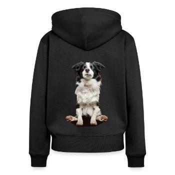 Border Collie - Sweat à capuche zippé Premium bio Femme - noir - Dos - Julia (174cm)