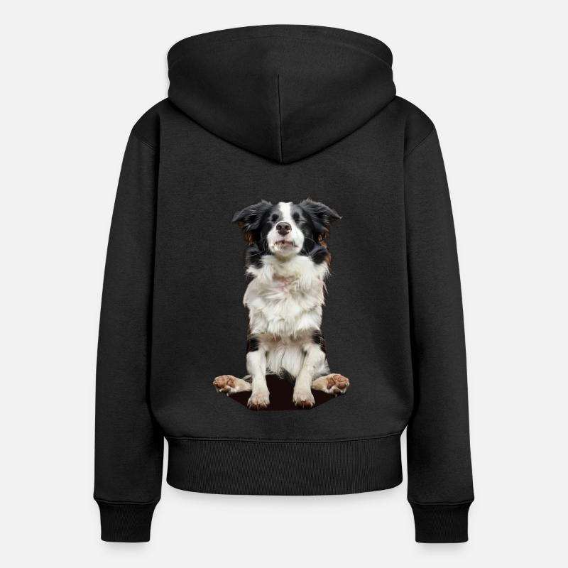 Border Collie - Sweat à capuche zippé Premium bio Femme - noir