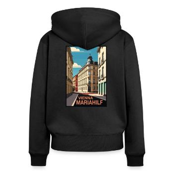 Mariahilf Wien Altstadt - Frauen Premium Bio Zip Hoodie - Schwarz - Hinten - Julia (174cm)