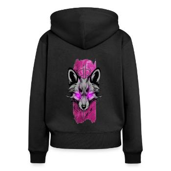 Strahlendes Fuchsfeuer: Fuchs mit leuchtend rosa Augen - Frauen Premium Bio Zip Hoodie - Schwarz - Hinten - Julia (174cm)