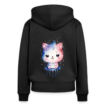 Niedliches Aquarell Kawaii Kätzchen - Frauen Premium Bio Zip Hoodie - Schwarz - Hinten - Julia (174cm)